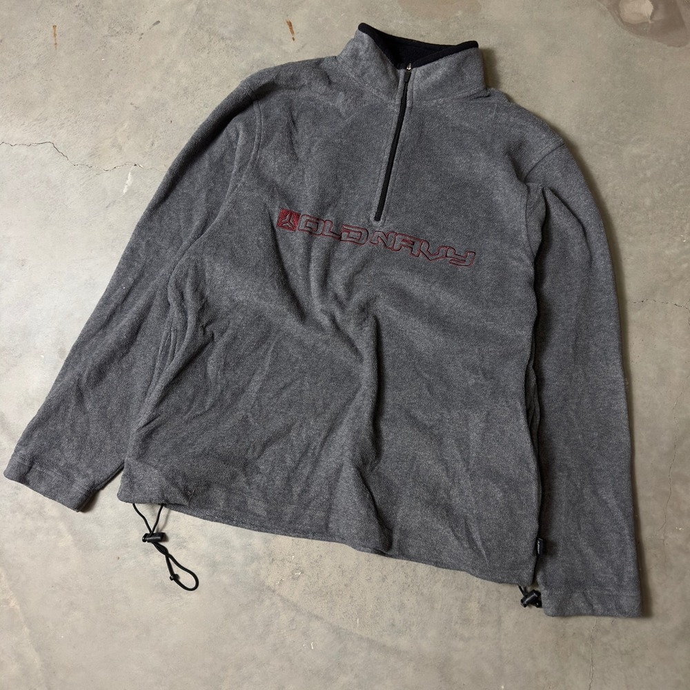 Vintage Old Navy Fleece Pullover Mens XL Grey Y2K Gorpcore Quarter Zip Logo